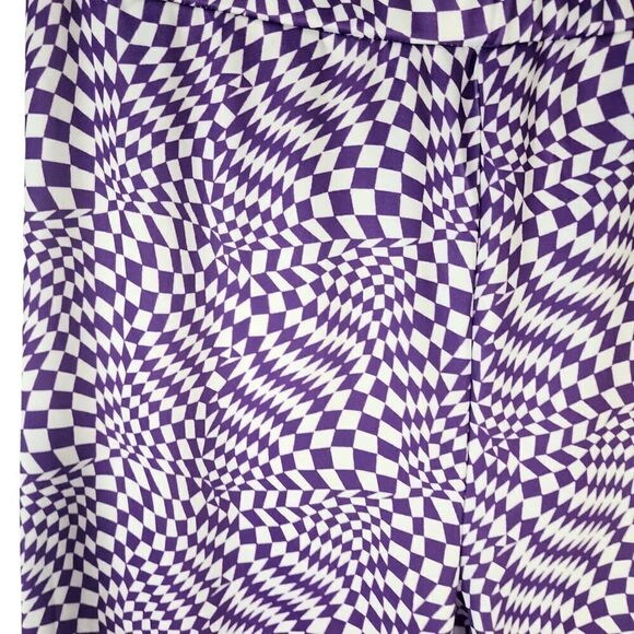 SHEIN Purple Op Art Groovy Bell Bottoms Flared High Waist Pants - Picture 9 of 11